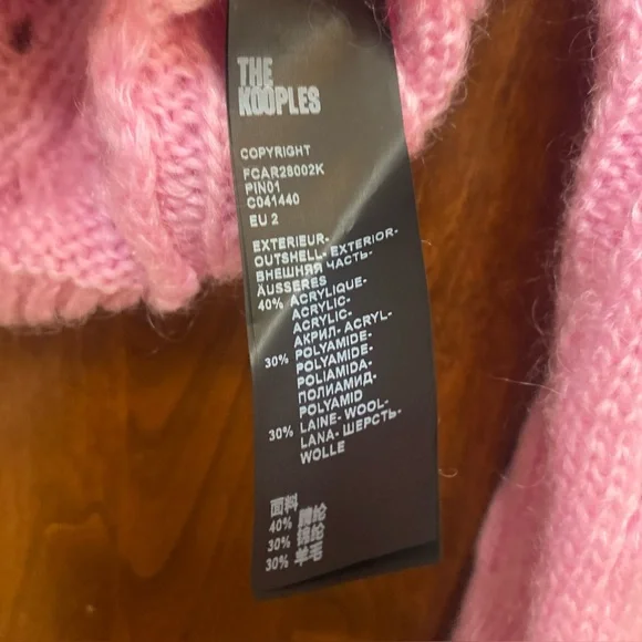 The Kooples Womens Cable Knit V-Neck Cardigan in Pink Fr Sz 2 US 6 NWT MSRP $345 - Picture 7 of 7